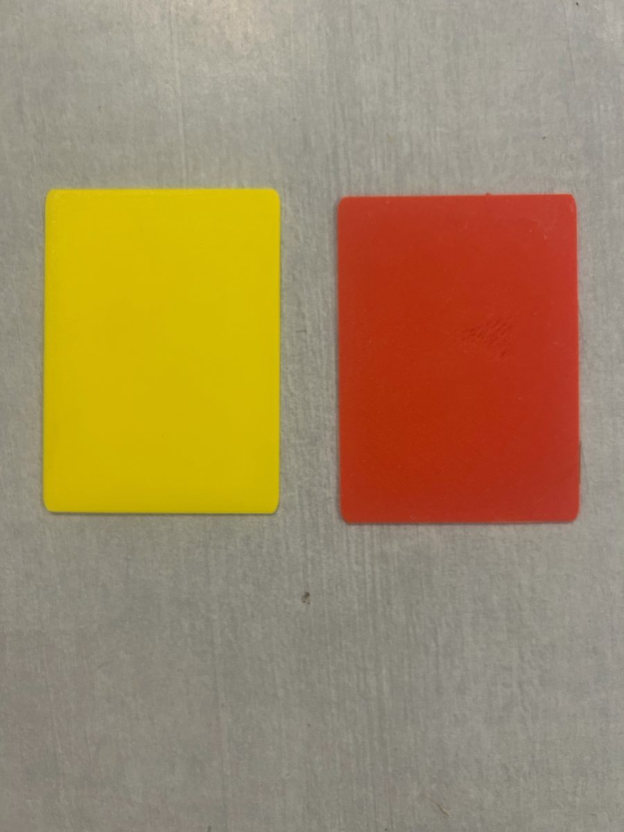 Yellow and red 3D printed referee cards